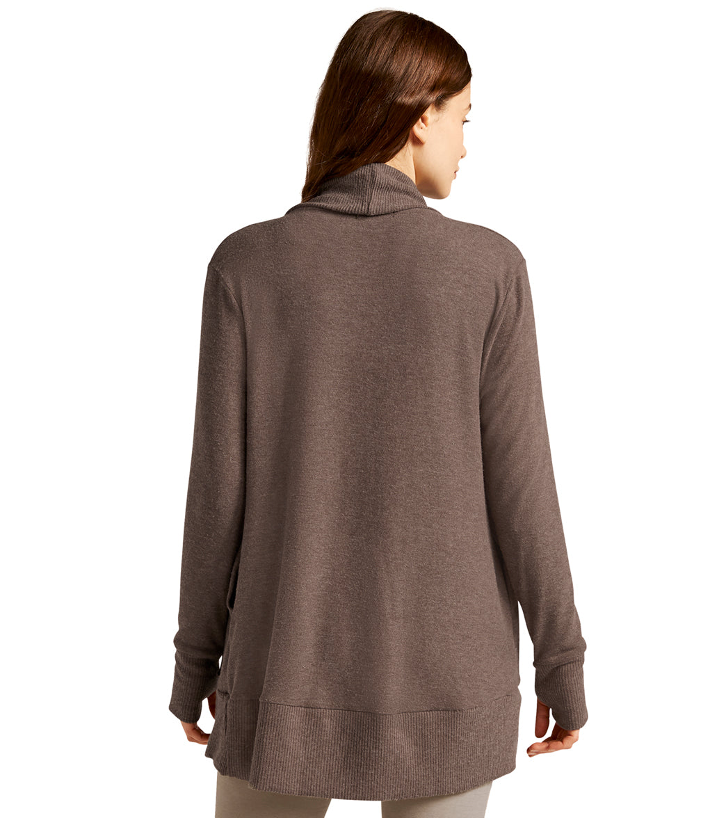BEYOND YOGA RIBBED CONVERTIBLE CARDIGAN IN OATMEAL HEATHER