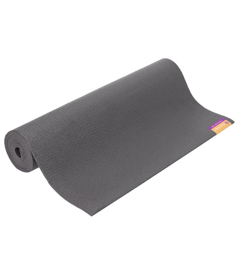 Slate-colored yoga mat by Hugger Mugger, designed for optimal comfort and grip during yoga sessions. This durable mat is perfect for both beginners and experienced practitioners looking for high-quality yoga equipment. Ideal for enhancing your yoga practice with its non-slip surface and