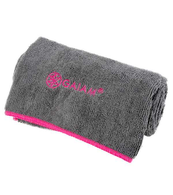 Gaiam Thirsty Yoga Hand Towel - Frost Grey/Fuchsia Red