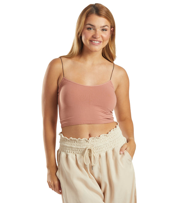 Free People Seamless Skinny Strap Crop Top - Iced Chai - M/L