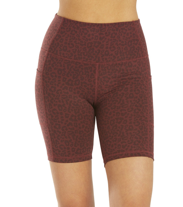 Everyday Yoga Uphold Cheetah High Waisted Biker Shorts with Pockets 7" - Burgundy Cheetah - Large