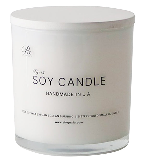 RXLA white soy candle, perfect for yoga, handmade in L.A. with 100% soy wax. This vegan, clean-burning candle supports a sister-owned small business.