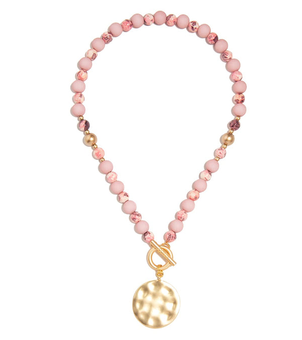 Zenzii Porcelain & Resin Beaded Charm Necklace - Rose