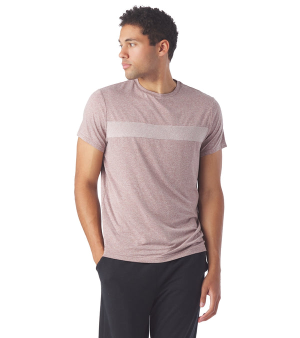 Glyder Men's Short Sleeves in Heather Mauve, designed for yoga. This athletic shirt offers comfort and style with its soft fabric and subtle design. Ideal for enhancing your yoga practice or casual wear.