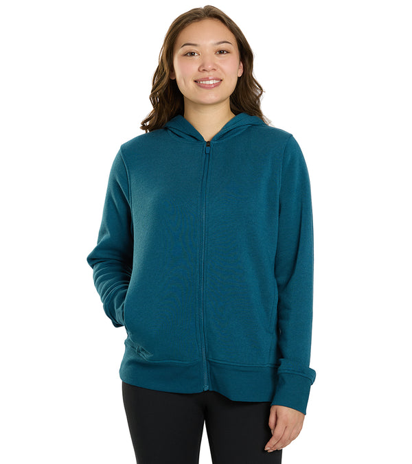 Marika Women's Yoga Jacket in Legion Blue, designed for comfort and flexibility during yoga sessions. This stylish zip-up jacket features a hood and long sleeves, perfect for layering. Ideal for enhancing your yoga wardrobe with a blend of function and fashion.