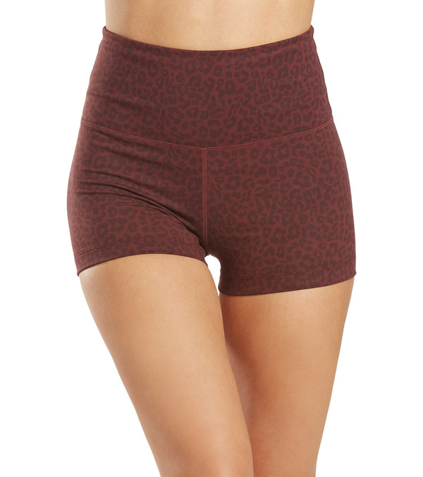 Everyday Yoga Uphold Cheetah High Waisted Hot Yoga shorts 1" - Burgundy Cheetah - Large