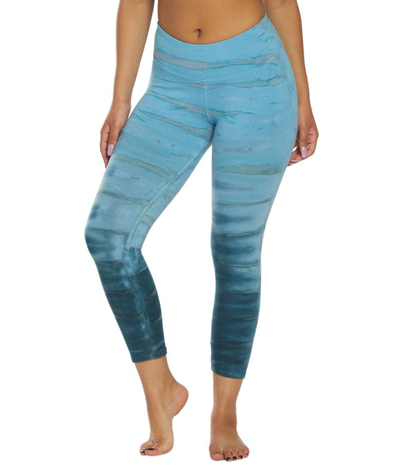 Hard Tail Flat Waisted Cotton Yoga Capris - Green/Blue Rainbow Horizon - L