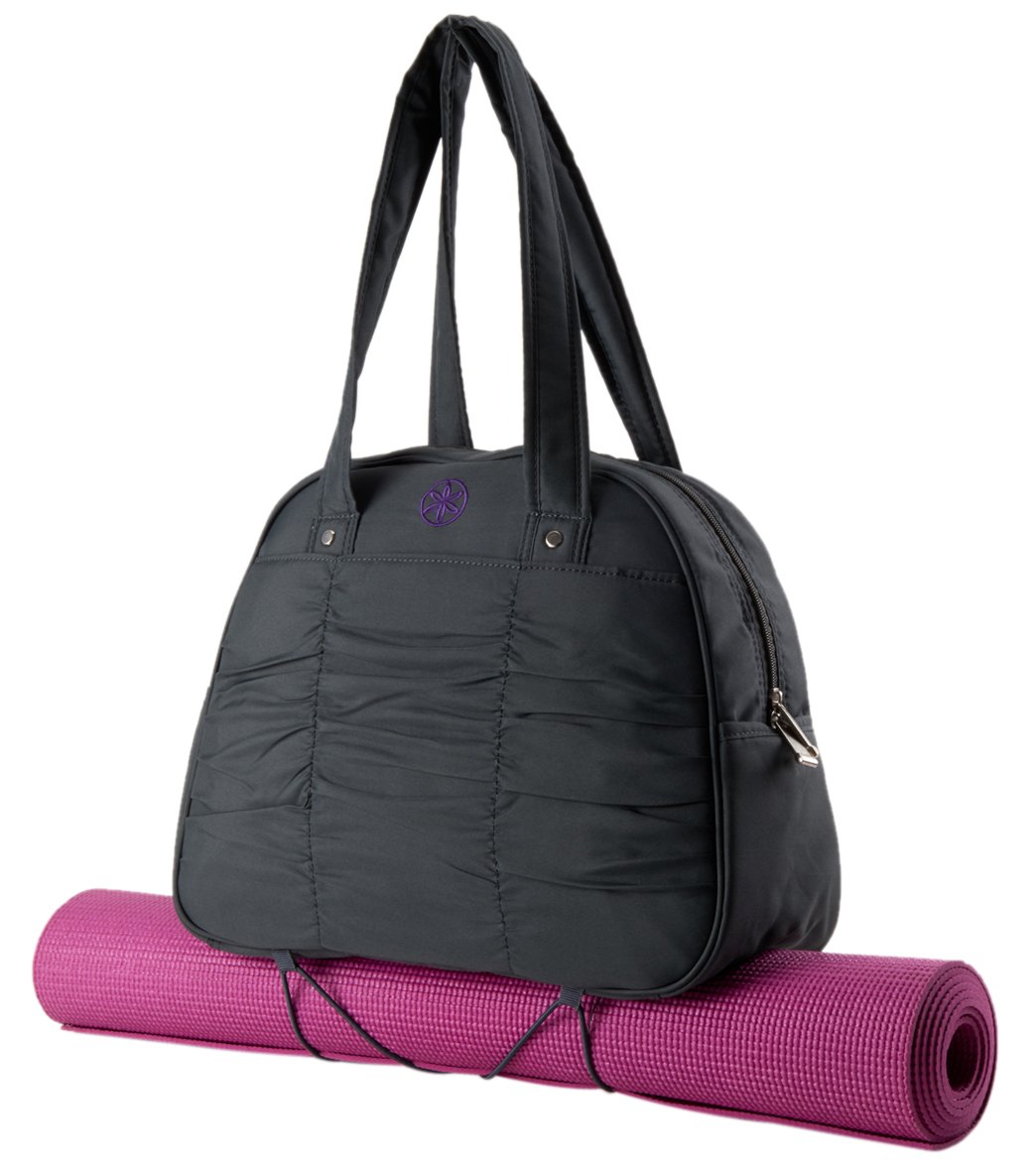 Gaiam Metro Quilted Storage Case w/ Bungee Bottom Gray Purple Logo Gym Yoga  Bag