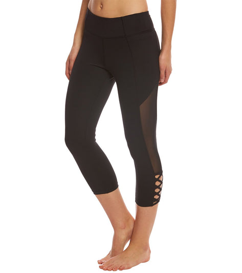 Buy Women Capri Yoga Pants with Pocket Mesh Crisscross Strappy
