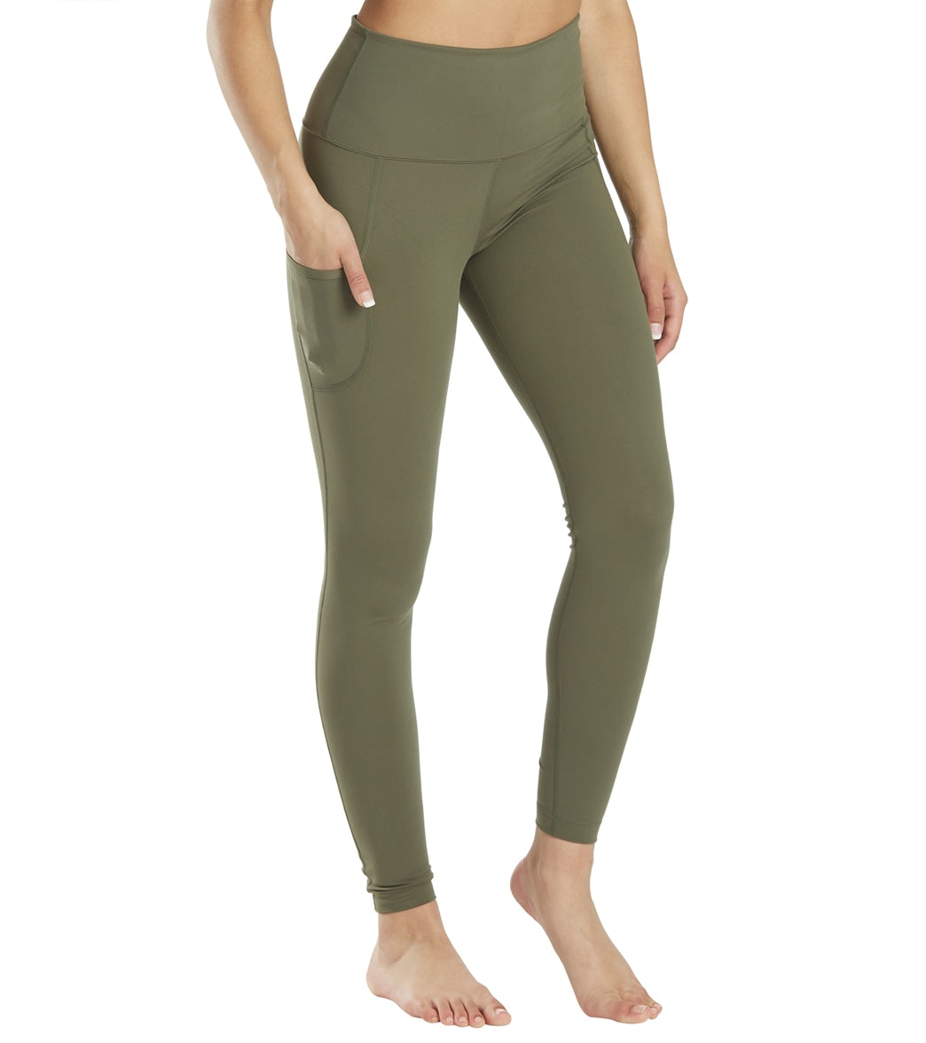 High-Waisted Garment-Dyed Side-Pocket 7/8-Length Leggings For Women