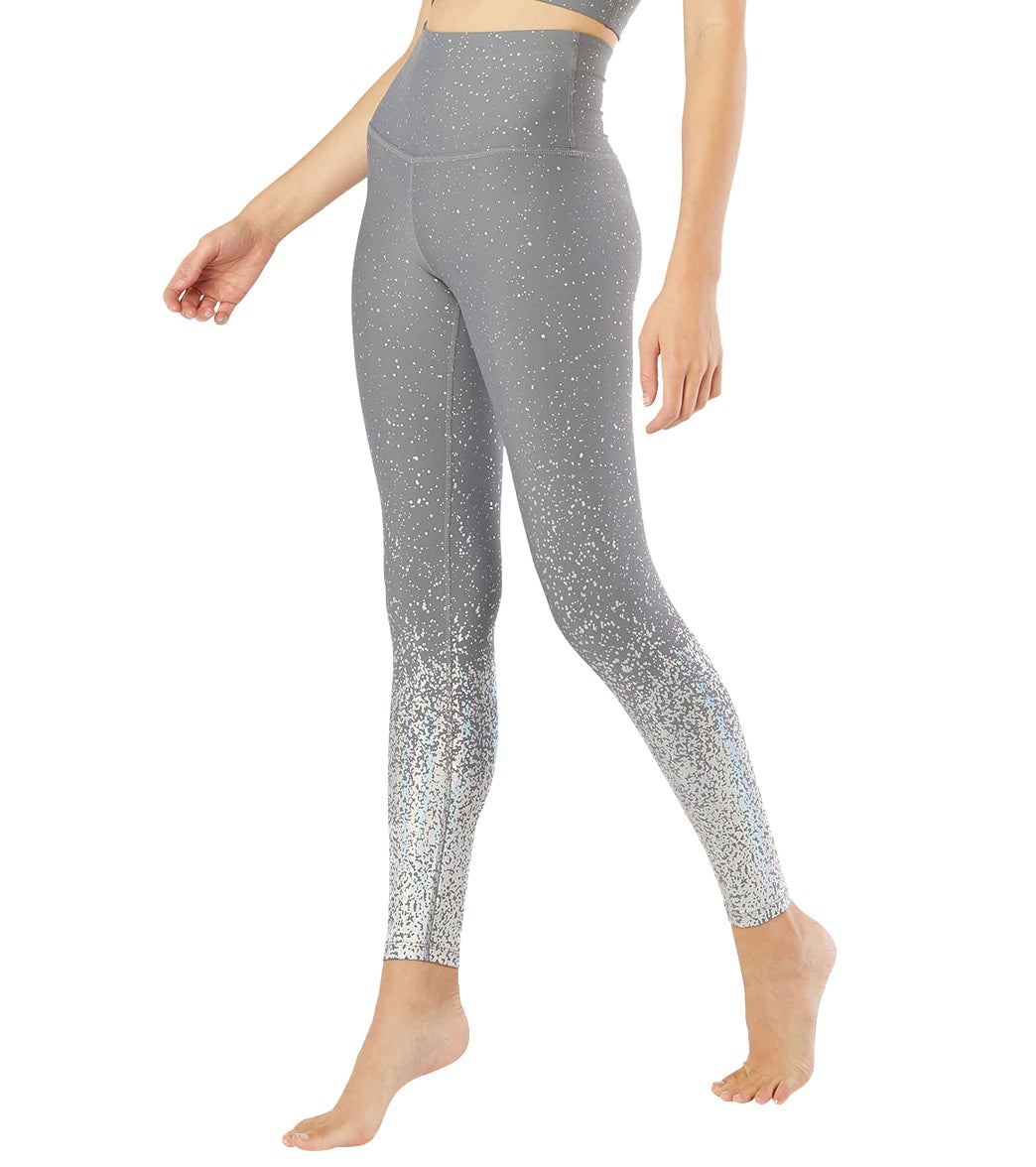 ALO Yoga Black/Silver Metallic High Waisted Full Length Glitter Leggings XS