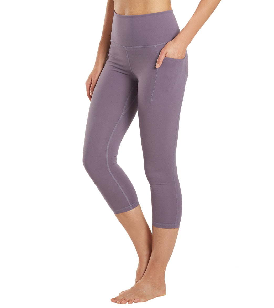 Capri Leggings With Pockets for Women Fashion Ladies Pure Color Lifting  Elastic Fitness Capri Purple XL